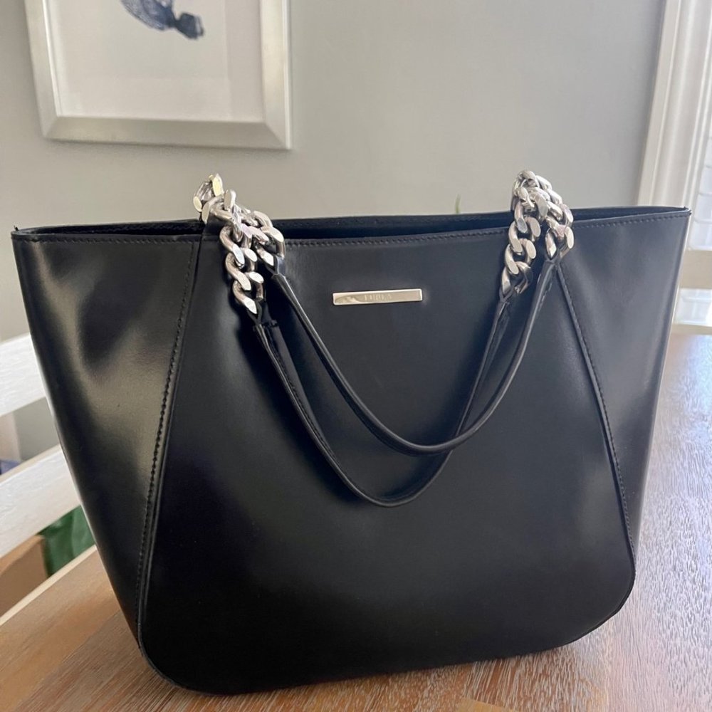 FURLA bag Silver chain Black Leather